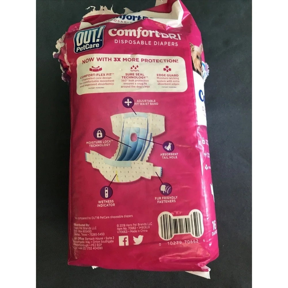 Out! Petcare Comfort Dri Disposable Dog Diapers Size XS/S Waist 13-18